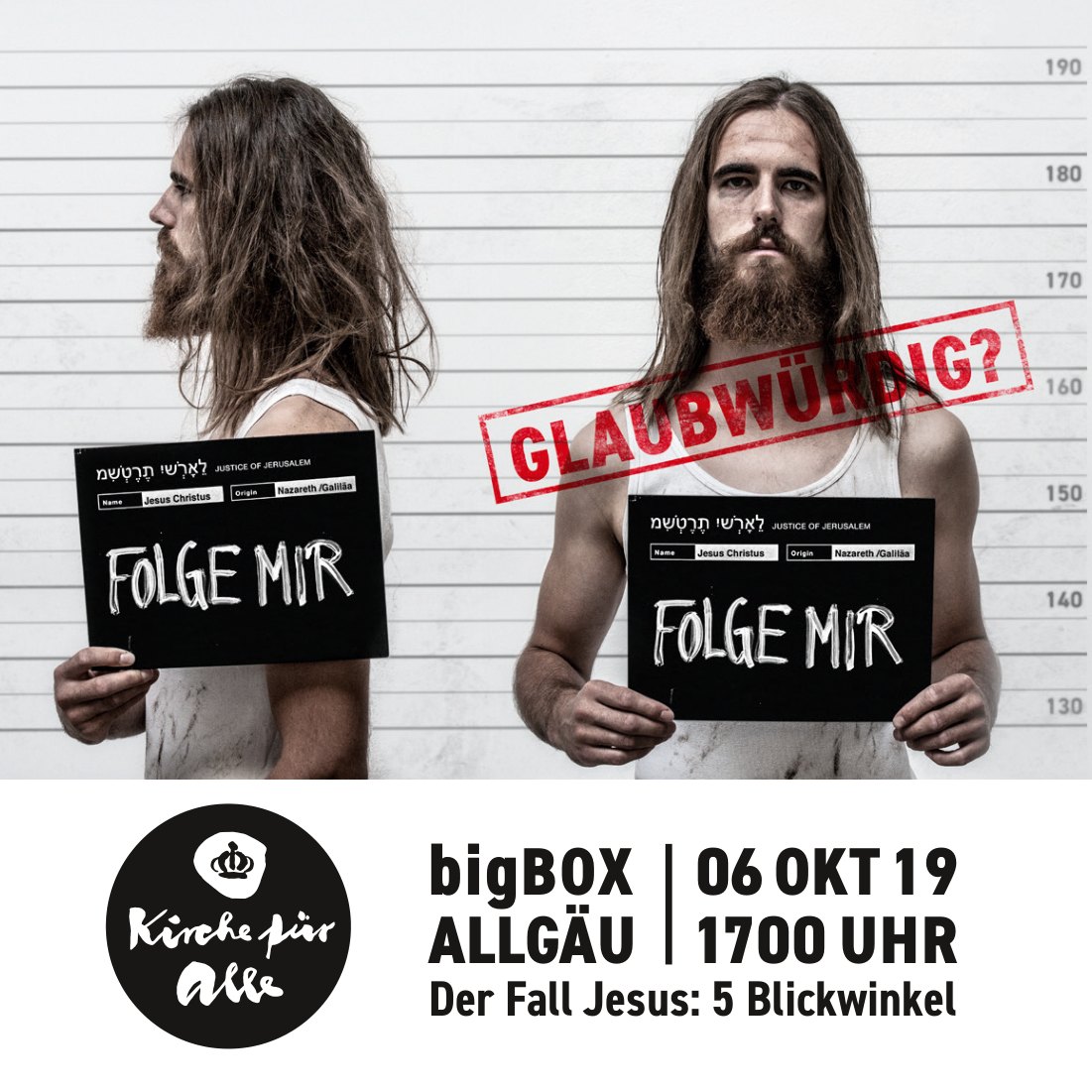 Flyer: Der Fall Jesus – 5 Blickwinkel, bigBOX Allgäu, 6. Oktober 2019